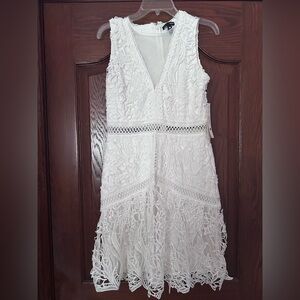 AQUA Lace Midi Dress in White